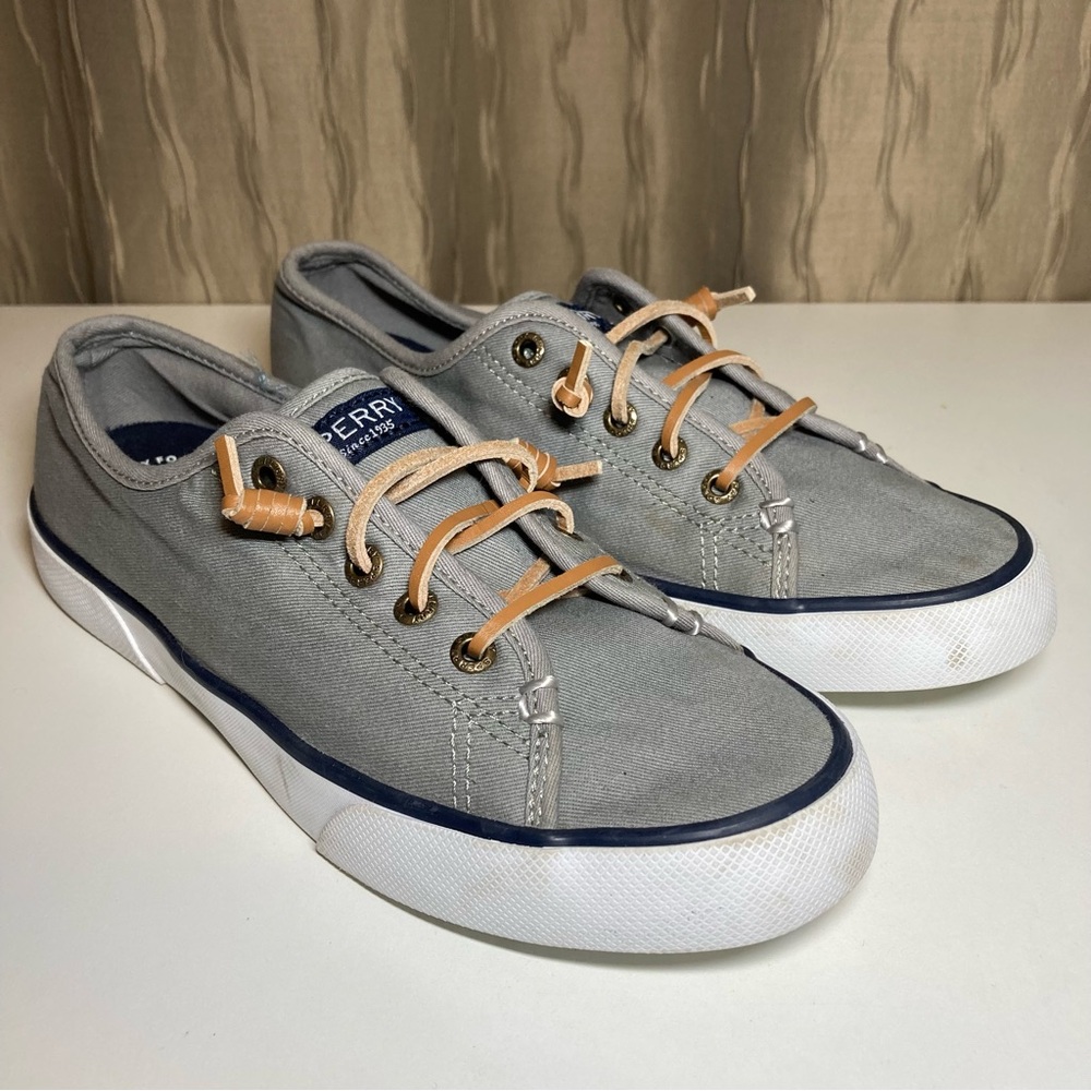 Sperry Top Sider Pier View Women's 6.5 Grey Canvas Boat Shoes Low STS95729